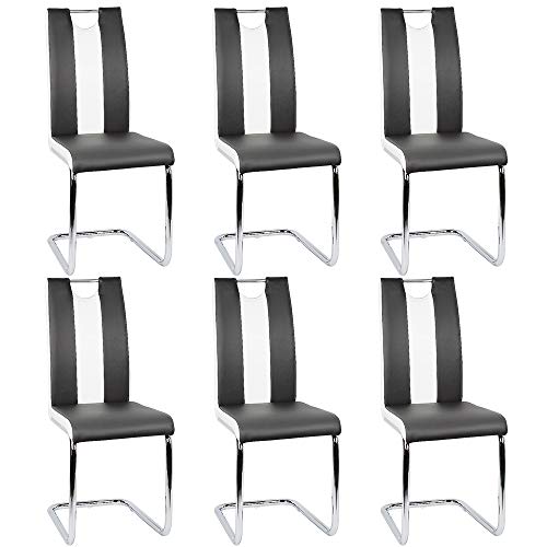 Flyelf Freischwinger Stuhl Vegas 6er Set Esszimmerstühle für Küche/Esszimmer/Büro (Schwarz - Weiß, 6)