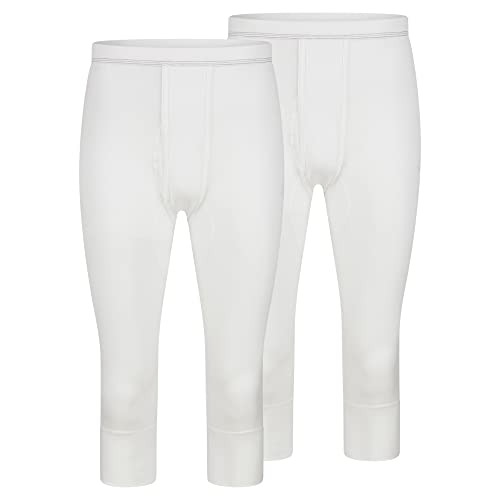 SES Herren 3/4-lange Unterhose 2er Pack mit Eingriff und Weichbund aus 100% Baumwolle, weiß (XL)
