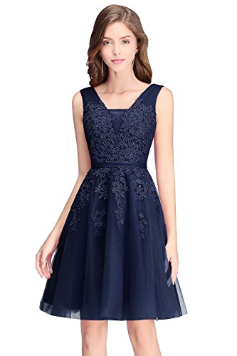 MisShow Damen Kleid Kleid, Geblümt Gr. 38, marineblau