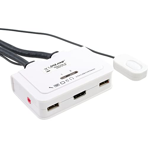 InLine 62612I KVM Switch mit Audio (2-Fach, HDMI, USB, integriertes Kabel)