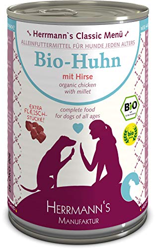 Herrmanns Bio Hundefutter Huhn Menu 2 mit Hirse, Kürbis, Zucchini 400 g, 12er Pack (12 x 400 g)
