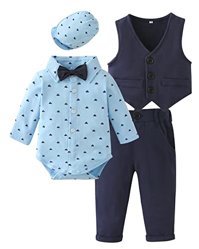 Zoerea Baby Jungen Strampler Kleidung Set Hosen Fliege Anzug mit Hut Cute Jumpsuit Outfit Body (Etikette 70(9-12 Monate))