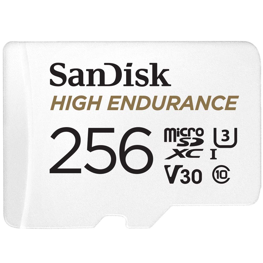 SanDisk High Endurance microSDXC Speicherkarte 256 GB + Adapter (Für Dash-Cams und private Überwachungskameras, 100 MB/s Lesen, V30 für Full-HD und 4K-Videos)