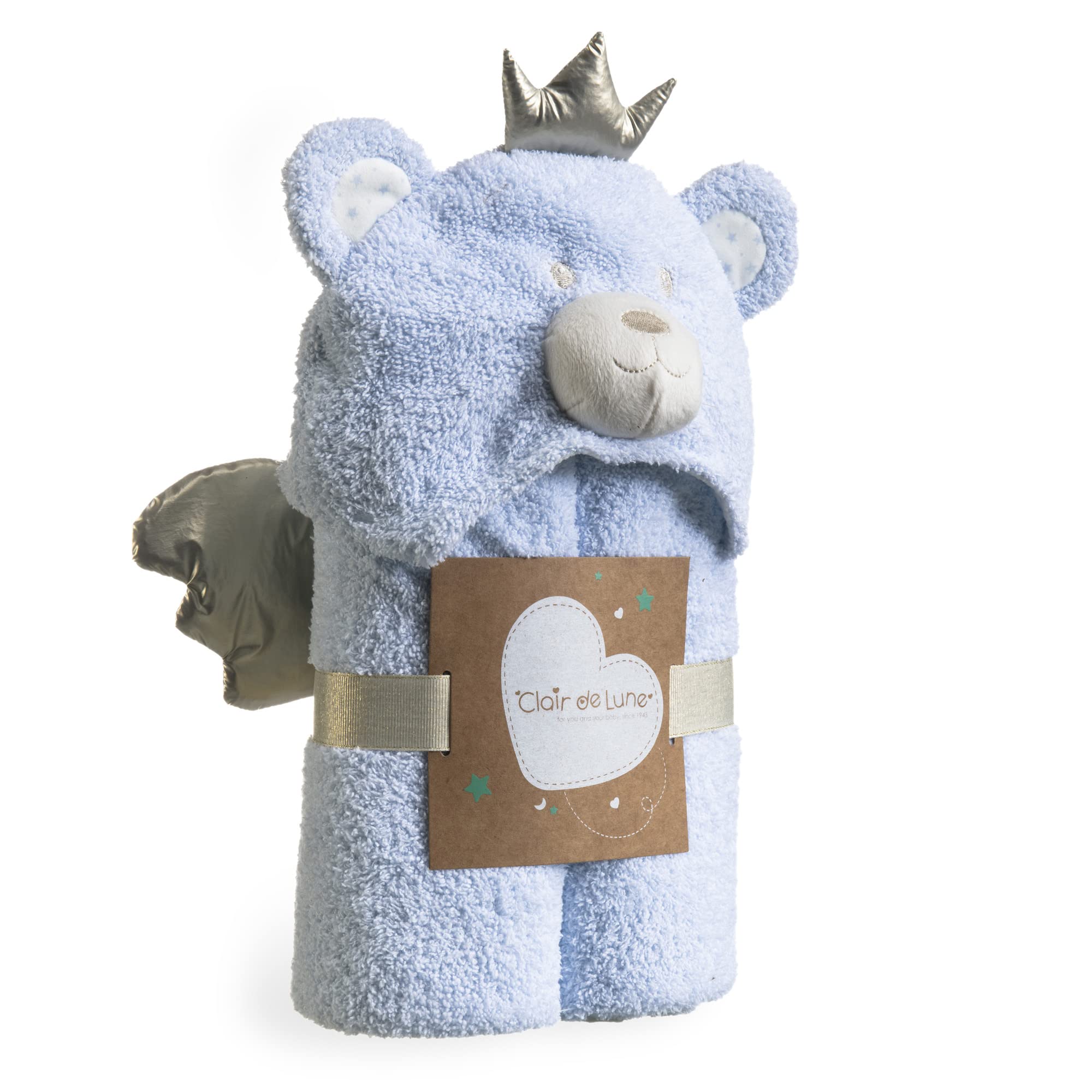 Clair de Lune | Weiche Baby-/Kleinkinddecke mit Kapuze | 100 x 75 cm | Tier-Kapuze zweilagige, gemütliche Kuscheldecke | entworfen für Baby-Komfort | Neugeborene Essentials (Little Bear Blue)