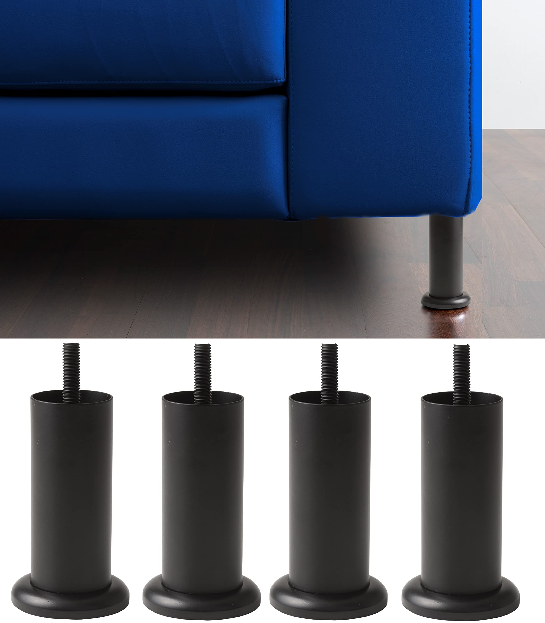 IPEA Füße für Möbel und Sofas Modell Aquamarina mit schwarzem Sockel – Set mit 4 Beinen aus Eisen – Minimales Design für Sessel und Schränke – Farbe Chrom – Höhe 120 mm