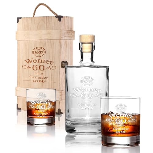 Premium Whiskeybox 2 Leonardo Whiskeygläser und Whiskeykaraffe mit Gravur Glückwunsch Whisky-Set graviert in Holzkiste