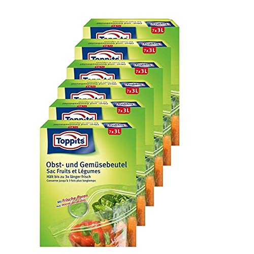 Toppits Obst- und Gemüse-Beutel 7x3Liter Hält biszu 3x länger frisch (6er Pack)