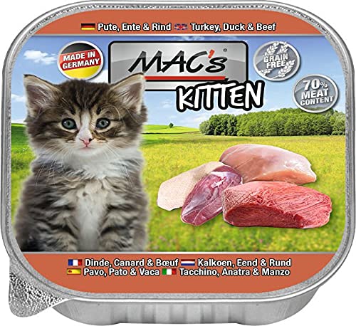Mac's Katzenfutter getreidefrei Kitten Pute, Ente, Rind, 1 x 85g( 1er Pack)