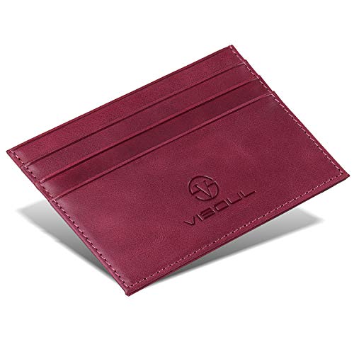 VISOUL Minimalistische Geldbörse, dünne Kreditkartenhalter aus echtem Leder mit RFID-Blockierung, kleine Geldbörse mit 6 Kartenfächern und 1 Tasche für Männer und Frauen, violett