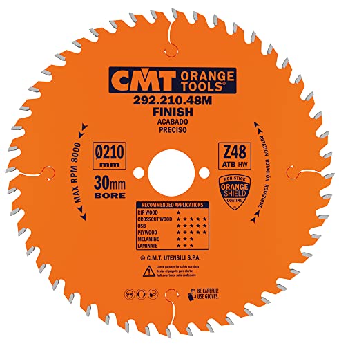 CMT Orange Tools Kreissägeblatt Feinschnitt HW 210 x 2,8 / 1,8 x 30 Z=48 15° ATB - 292.210.48M - für Querschnitte