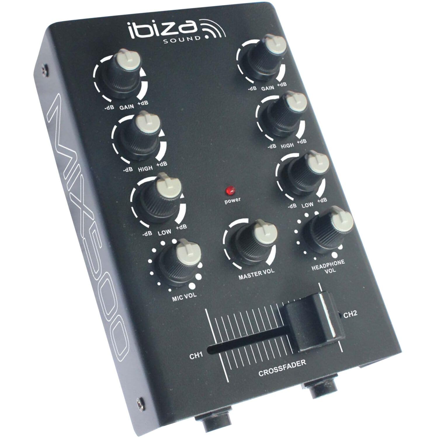 Ibiza - MIX500 - Kompakter 2-Kanal-Mixer mit Line- und Mikrofoneingängen sowie Kopfhörer-, Aufnahme- und RCA-Ausgängen - Schwarz