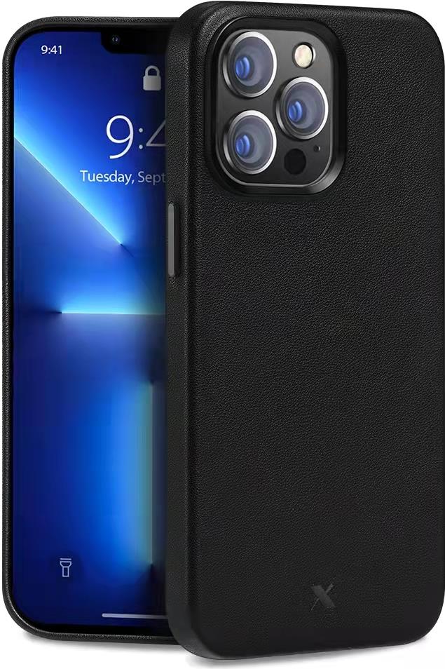 nevox StyleShell PRO - iPhone 15 Pro 6.1 - Echt Leder - kompatibel mit MagSafe , schwarz (2237)