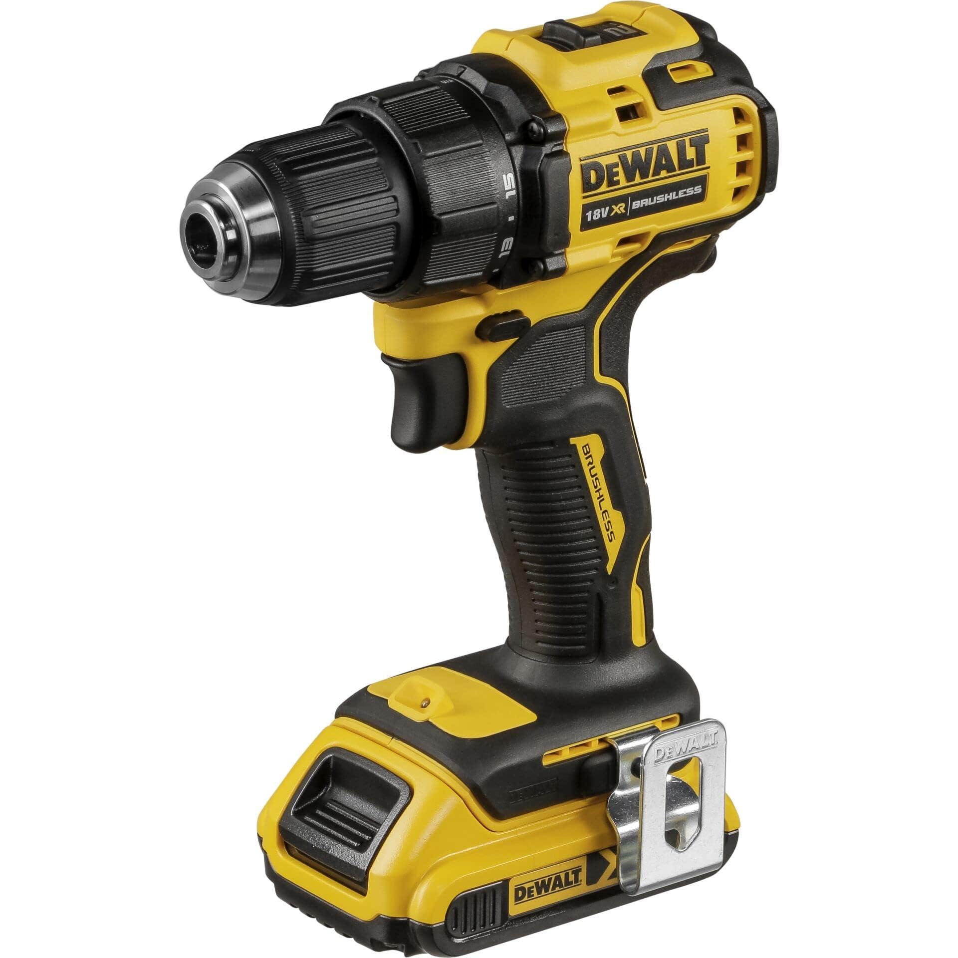 Dewalt 18V XR 2-Gang Akku-Bohrschrauber DCD708D2T (bürstenloses Vollmetall-Getriebe, 13 Mm Vollmetall-Schnellspann-Bohrfutter, LED-Arbeitslicht, Inkl. 2x Akkus, Ladegerät, Gürtelclip, T Stak Box)