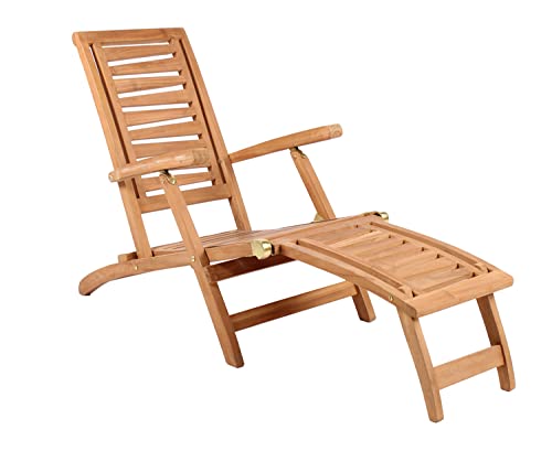Mr. Deko Deckchair Zickzack - Liegestuhl aus Teak Holz - klappbar & wetterfest - Relaxliege für Garten, Balkon & Sauna - Sonnenliege mit Verstellbarer Rückenlehne - Luxus Gartenliege