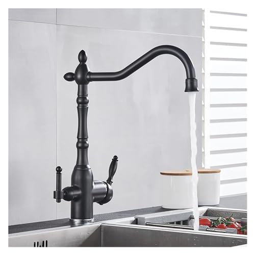 Gereinigtes Wasser, Küchenarmatur, Filterhahn, Doppelgriff, drehbarer Deckmontage-Heiß- und Kaltmischer (Color : Matte black)