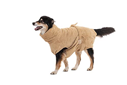 Lill's Hundebademantel, 100% Bio-Baumwolle, Organic, Sand (Beige/Creme) (S: 50 cm Rückenlänge)
