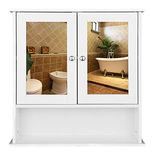 eSituro SBP0028 Spiegelschrank Badspiegel Hängeschrank mit Türen Wandschrank Badschrank Weiß BHT ca: 56x58,3x13cm