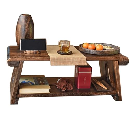 Holz Niedriger Tisch,2 Etagen Couchtisch Mit Ablagefach,japanischer Retro-Teetisch, Tatami-Tisch Für Wohnzimmer Erker Geeignet (Farbe : Braun, Größe : 50x30x20cm)