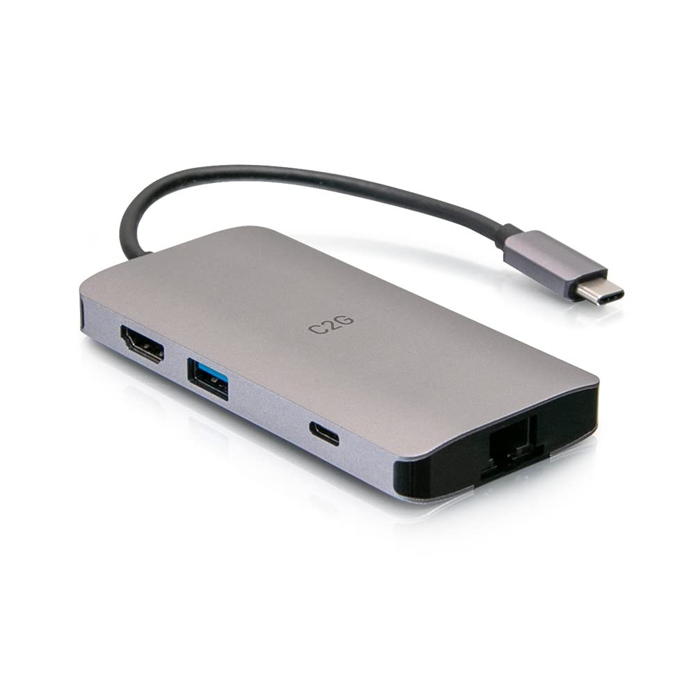 C2G USB-C 8-in-1 Mini-Dockingstation mit HDMI, 2x USB-A, Ethernet, SD-Kartenleser und USB-C-Ladefunktion, Strom Delivery bis zu 100 W, 4K @ Auflà¶sung 30 Hz