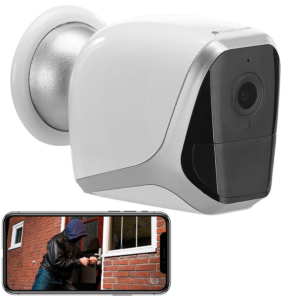 VisorTech Überwachungscamera: 2K-IP-Überwachungskamera mit Akku, App, 1 Jahr Stand-by, 3 MP, IP65 (WLAN Kamera mit Akku, Außenkamera Akku, Funk Bewegungsmelder)