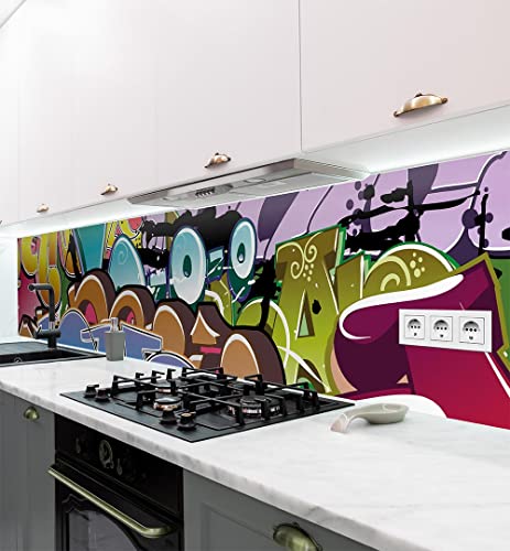 MyMaxxi | selbstklebende Küchenrückwand Folie ohne bohren | Aufkleber Motiv Grafiti 2 | 60cm hoch | adhesive kitchen wall design | Wandtattoo Wandbild Küche | Wand-Deko | Wandgestaltung