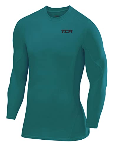 TCA Herren und Jungen SuperThermal Kompressions Shirt, Langarm Thermo Shirt mit Rundem Hals Ausschnitt - Grün, 6-8 Jahre