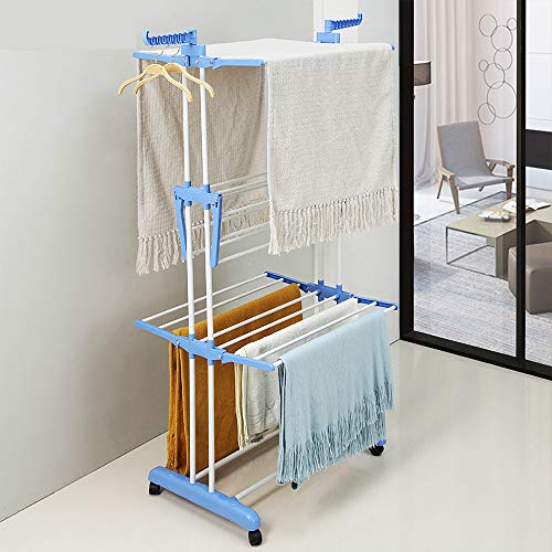 Mobiler Wäscheständer, Turmwäscheständer auf 3 oder 4 Ebenen klappbar (Blau-weiß, (75-126)×64×170 cm, 3 Ebenen)