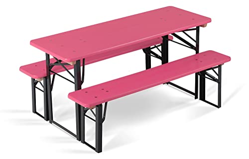 Stagecaptain BBK-110 PI Hirschgarten Kinder-Festzeltgarnitur 110 cm - Kleine Sitzgelegeneheit für Kinder - Bestehend aus 1 Tisch und 2 Bänken - Extra niedrig (Tischhöhe: 53 cm, Sitzhöhe: 32 cm) - Pink