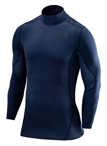 TCA Jungen SuperThermal Kompressions Shirt, Langarm Thermo Shirt mit Stehkragen - Dunkelblau, 12-14 Jahre