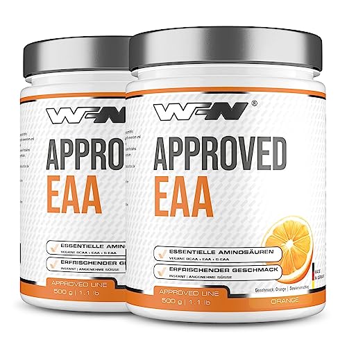 WFN Approved EAA - Orange - 2x 500g Dose - 9 Essentielle Aminosäuren + L-Histidin - Instant EAA Pulver - Vegan - 70 Portionen - Made in Germany - Extern laborgeprüft