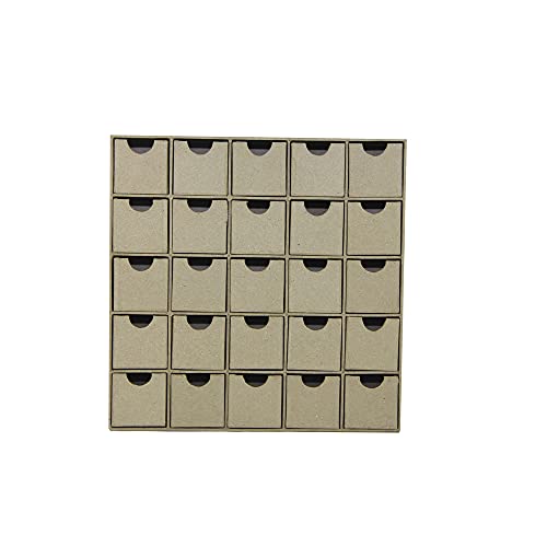 Décopatch HD018O kleine Regal mit 25 Schubladen aus Pappmaché, Adventregal, 5 x 25 x 25 cm, zum Verzieren Kartonbraun