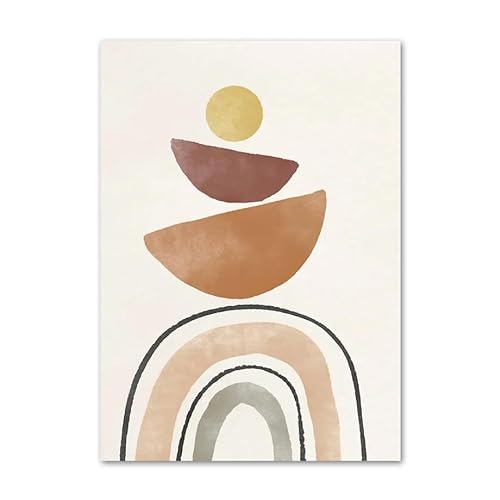 GIBOH Abstraktes Boho-Linien-Geometrie-Sonnen-Poster und Drucke, Moderne Wandkunst, braune Leinwandmalerei, nordische ästhetische Bilder für Heimdekoration, 50 x 70 cm x 1, ohne Rahmen