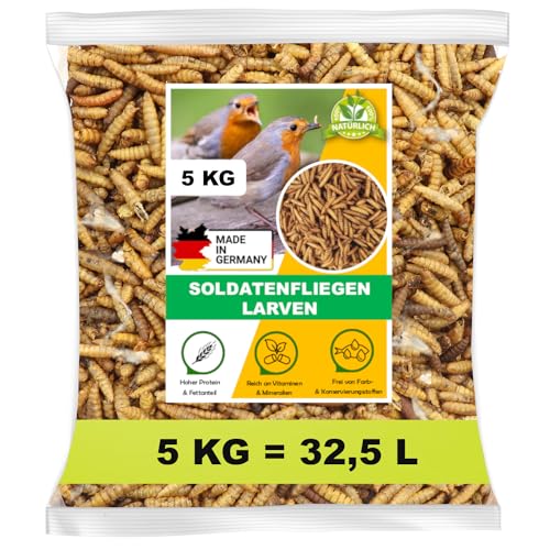 Tamay Soldatenfliegenlarven getrocknet, 5Kg (32,5Liter) Hermetia, Vogelfutter, Fischfutter, Schildkrötenfutter, Igelfutter, Reptilienfutter, Black Soldier Fly, Protein und Fettreich