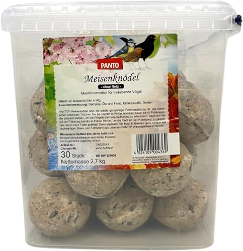 PANTO® Meisenknödel ohne Netz Getreideflocken Sonnenblumenkernen hoher Fettanteil Futterspender (30er Pack)