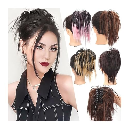 Haarteil Haargummi Messy Straight Hair Bun Hairpiece for Women, Tousled Updo Hair Buns Ponytail Extensions Natural Looking Synthetic Claw Clip Chignons Haarteile (Size : Talla �nica, Color : Light b