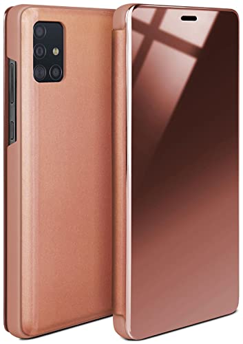 moex Dünne 360° Handyhülle passend für Samsung Galaxy A51 | Transparent bei eingeschaltetem Display - in Hochglanz Klavierlack Optik, Rose-Gold