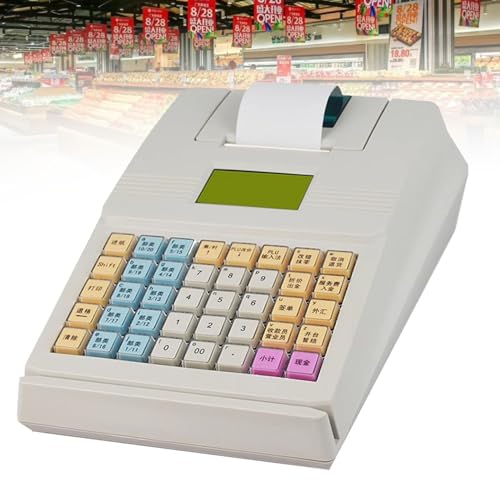 Kommerzielle Registrierkasse, elektronische Kassensystem-Registrierkasse, multifunktionale 40-Tasten-Registrierkasse mit digitaler LED-Anzeige für Supermärkte/Geschäfte/Einzelhandelsgeschäfte ,White
