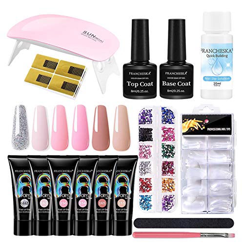 N/S Poly Extension Gel Nagel Kit, Poly Nagel Gel Set mit Mini UV Lampe, 6PCS Extension Gel, Nagel Extension Set für Anfänger und Profis