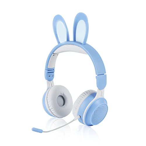 Yunseity Kinderkopfhörer, Bluetooth 5.0-Kopfhörer mit Hasenohr, Over-Ear-LED-Licht, Faltbares Kabelloses Headset, Unterstützung von TF/AUX, Geschenke für Kinder, Kleinkinder, Teenager(Blau)