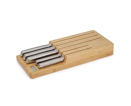Joseph Joseph Elevate Kitchen Knives 5-Piece Japanesse Stainless Steel Knife Set with, in Drawer Bamboo Block Organiser Tray