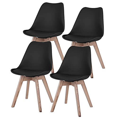 etc-shop Esszimmerstühle Eiche schwarz Schalenstühle 4er Set Küchenstühle Holz, Kunststoff, PP Sitzpolster, PU Leder, BxTxH 48x42x82 cm, 4er Set