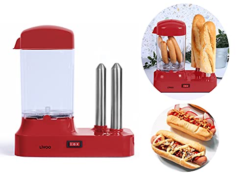 Hot Dog Maker mit Brötchenwärmer - Hot-Dog Maschine für 6 Würstchen - Hotdog Maker Set Abnehmbarer Wärmebehälter - Würstchenwärmer Elektrisch mit Edelstahlspieße zur Brötchen Erwärmung