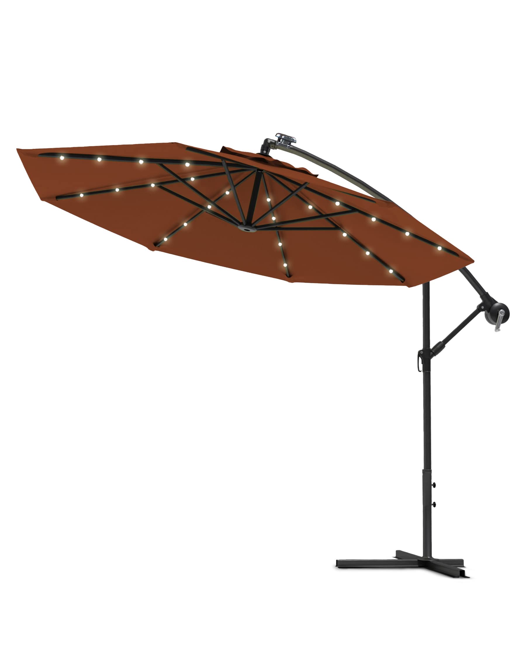 Swing & Harmonie Sonnenschirm - Luxus Ampelschirm - Gartenschirm mit LED Beleuchtung - Hochwertiger Sonnenschutz mit Solarpanel - (Ø 300cm, Braun)