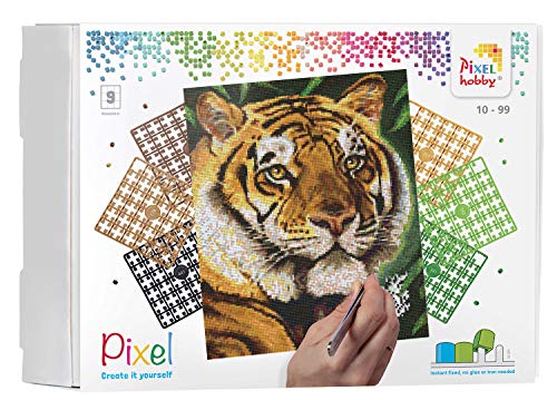 Pixel P090043 Mosaik Geschenkverpackung Tiger. Pixelbild Circa 30.5 x 38.1 cm groß zum Gestalten für Kinder und Erwachsene, Bunt