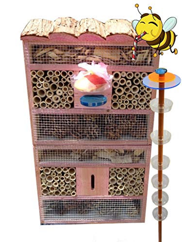 Gartendeko-Stecker mit Lichteffekt, Sonnenfänger als funktionale Bienentränke + 1x BIENENHAUS Insektenhaus FDV-HO-Station-OS,XXL Bienenstock & BienenfutterstationStyle PINK