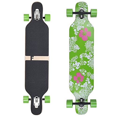 FunTomia Longboard mit 3 Flex Stufen Skateboard Drop Through Cruiser Komplettboard Mach1 Speed Kugellager T-Tool LED Rollen