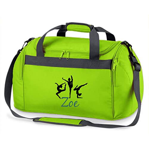 Kinder-Sporttasche Gymnastik mit Namen Bedruckt | Personalisierbar mit Motiv Turnerin Boden-Turnen | Reisetasche Duffle Bag zum Umhängen für Mädchen (grün)