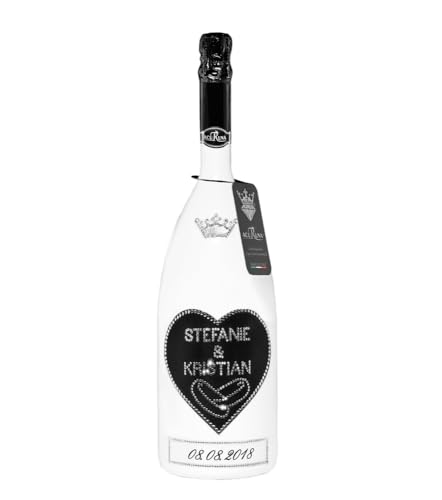 personalisierte Sekt Flasche 0,75 l verziert mit Strass Steine - das perfekte Hochzeitsgeschenk Motiv: STEFANIE & KRISTIAN