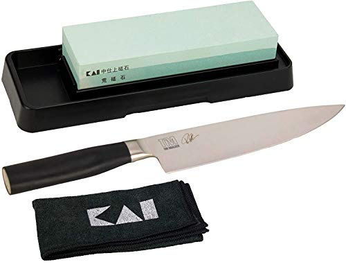 Kai Shun Tim Mälzer Kamagata Geschenkset TMK-0706 Kochmesser 20 cm, ultrascharfes Japan Messer +KAI-Schleifstein mit 400/1000 Körnung, AP-0305