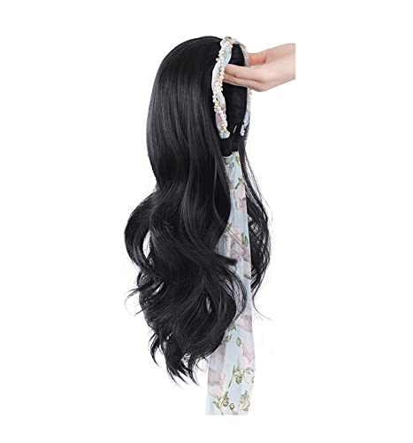 Modische und vielseitige Damenperücke, Blumenband, Haarband, eine Langhaarperücke, Ganzkopf-Set, 50 cm Modedekoration (Color : 1, Size : 50 cm)